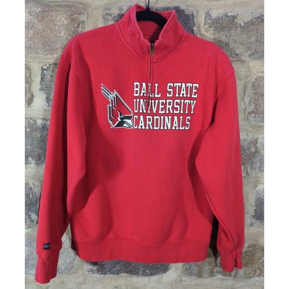 Ball State Cardinals Sweatshirt Woman's‎ Medium Red 1/4 Zip Sporty Academia - Picture 2 of 12